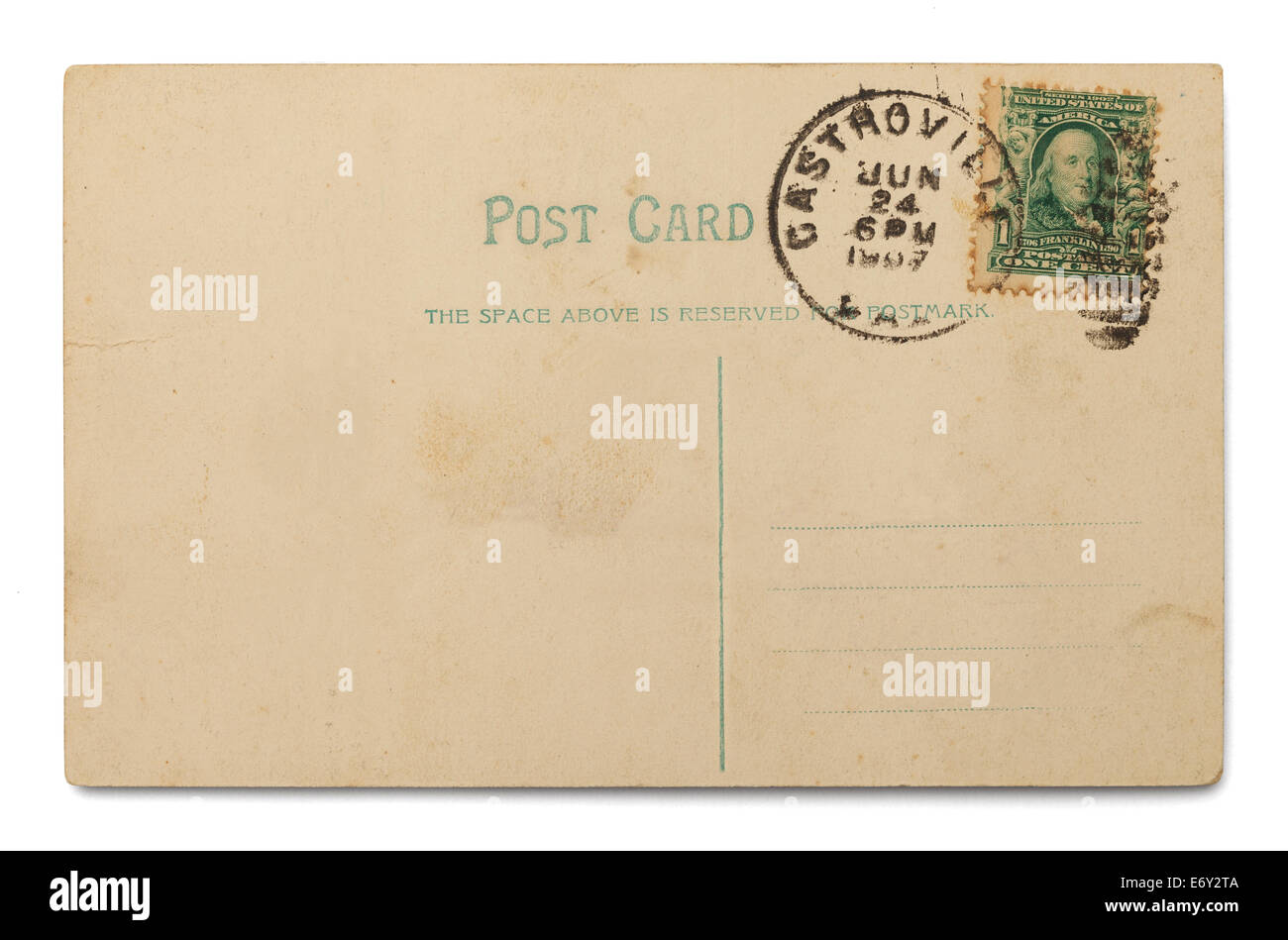 Ancienne carte postale inutilisés isolé sur fond blanc. Banque D'Images