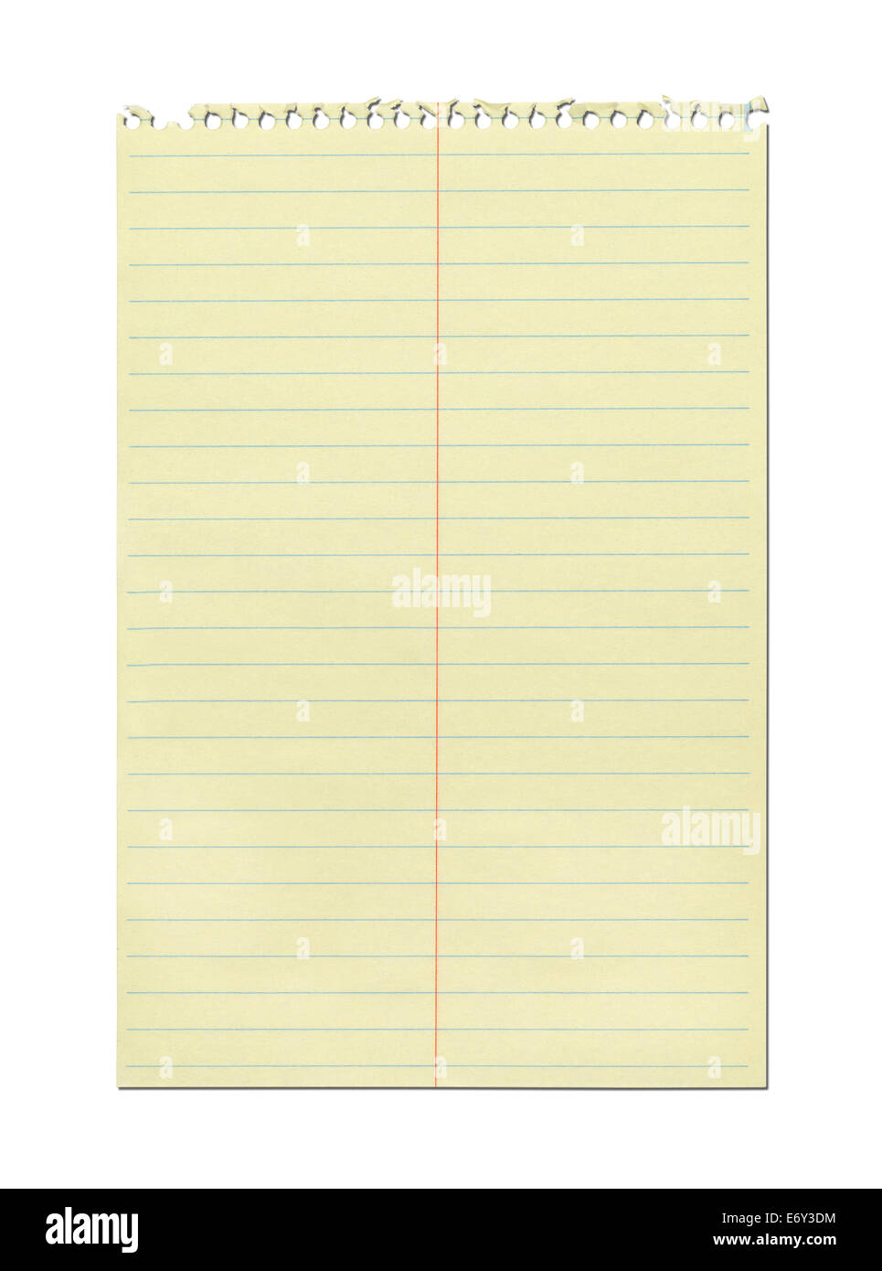 Arrache feuille de papier carnet à spirales jaune isolé sur fond blanc. Banque D'Images