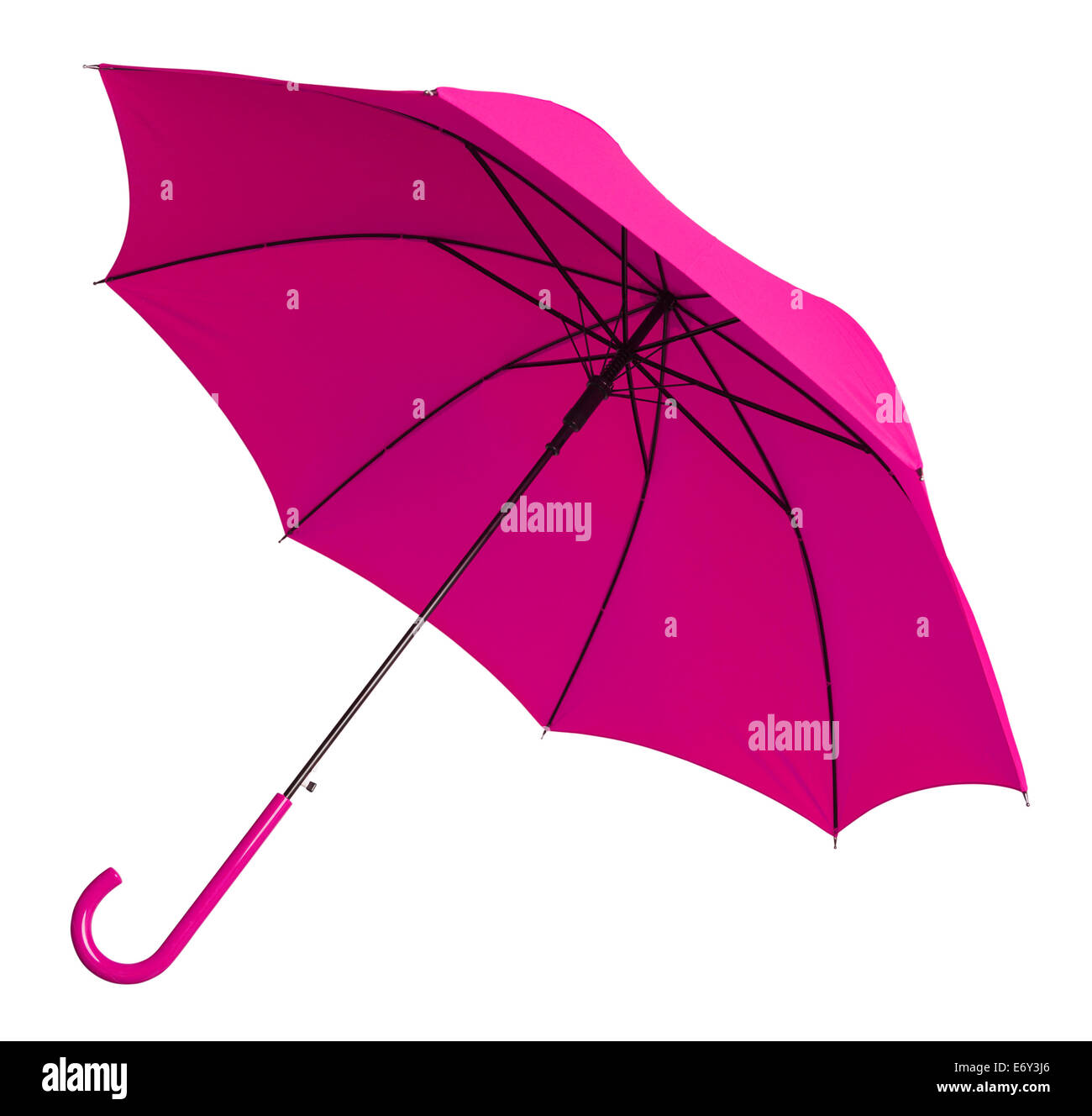 Parapluie rose vif Tilted View isolé sur fond blanc. Banque D'Images