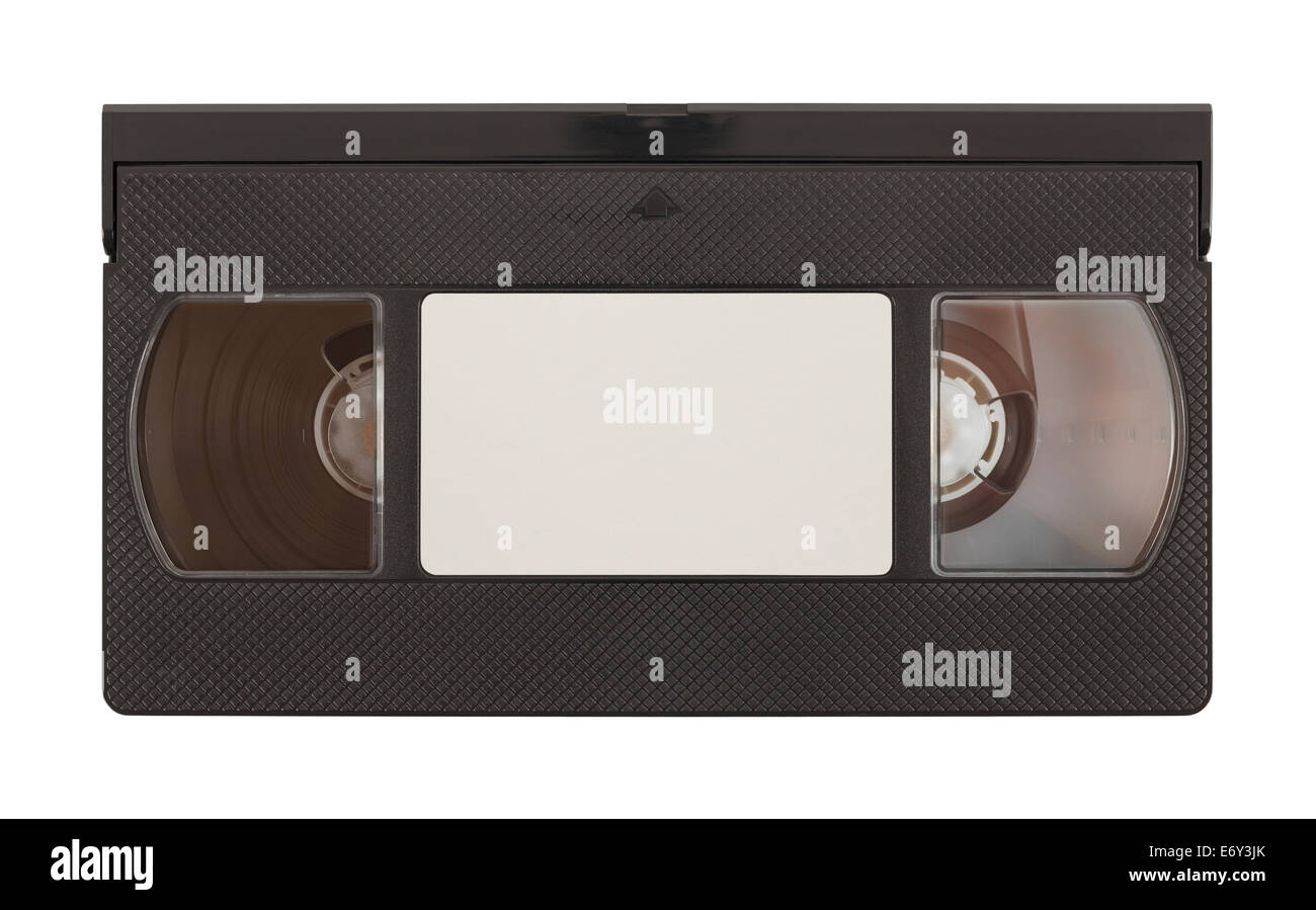 Cassette vidéo VHS avec copie espace isolé sur fond blanc. Banque D'Images