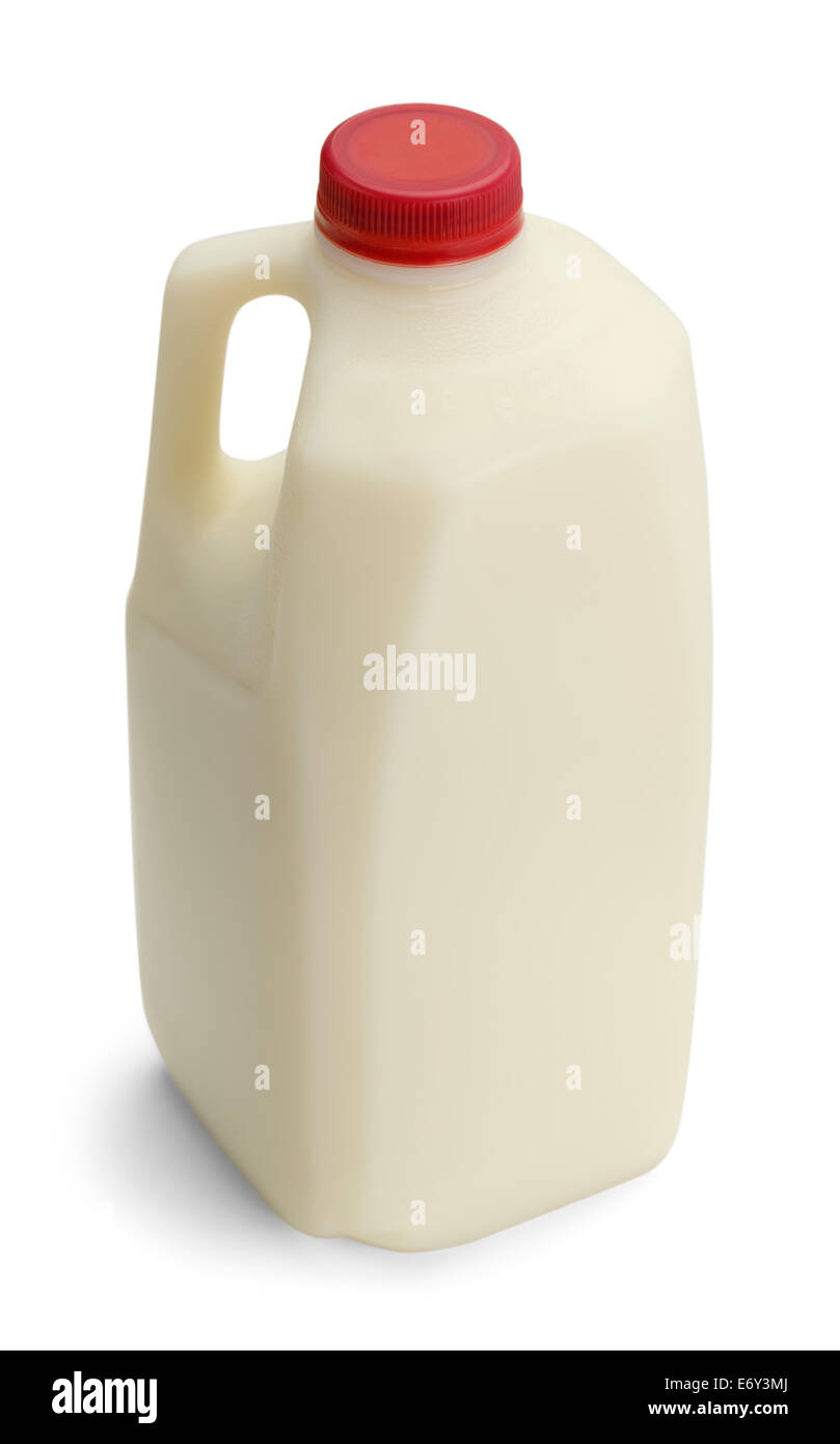 1/2 gallon de lait avec bouchon rouge isolé sur fond blanc. Banque D'Images