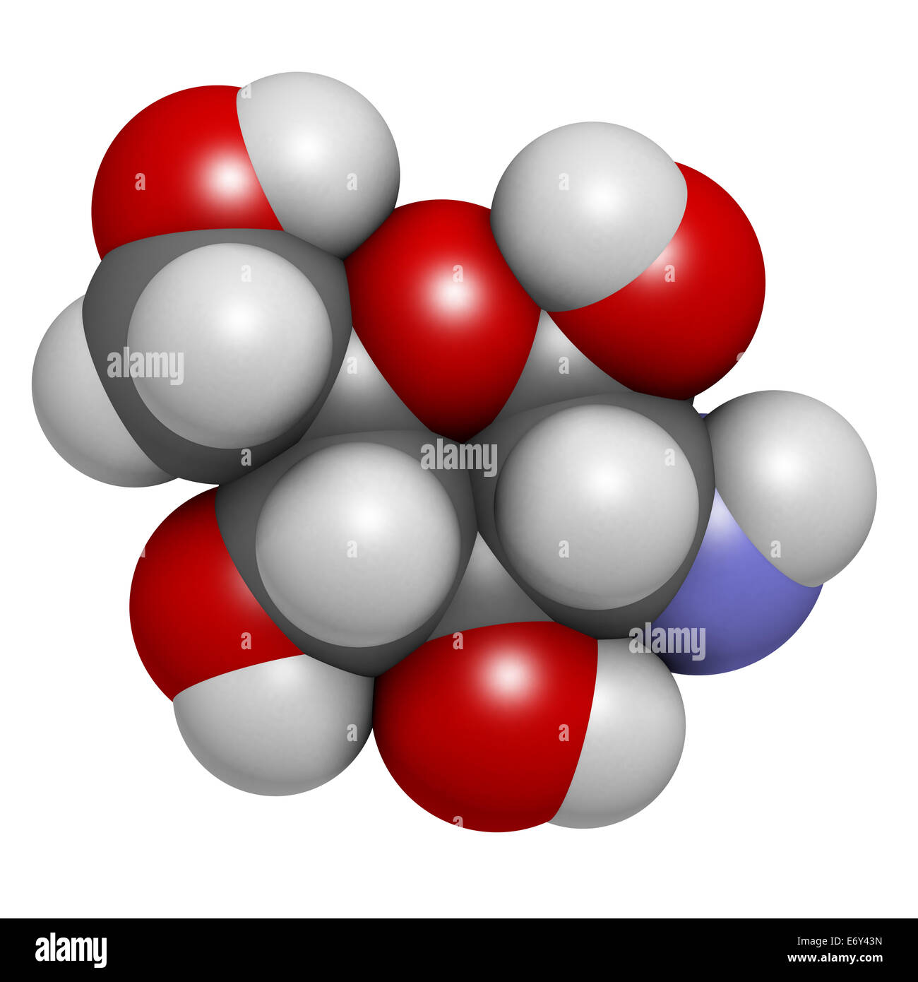 Complément alimentaire Glucosamine molécule. Utilisé dans le traitement de l'arthrose. Les atomes sont représentés comme des sphères classiques avec Banque D'Images