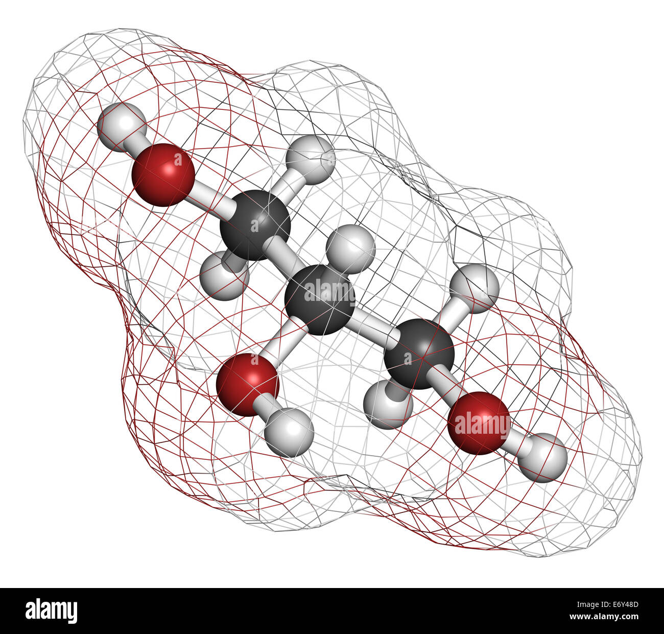 Molécule de Glycérol (glycérine). Produit à partir de graisse et huile de triglycérides. Utilisé comme édulcorant, agent de conservation et de solvant dans l'alimentation et d Banque D'Images