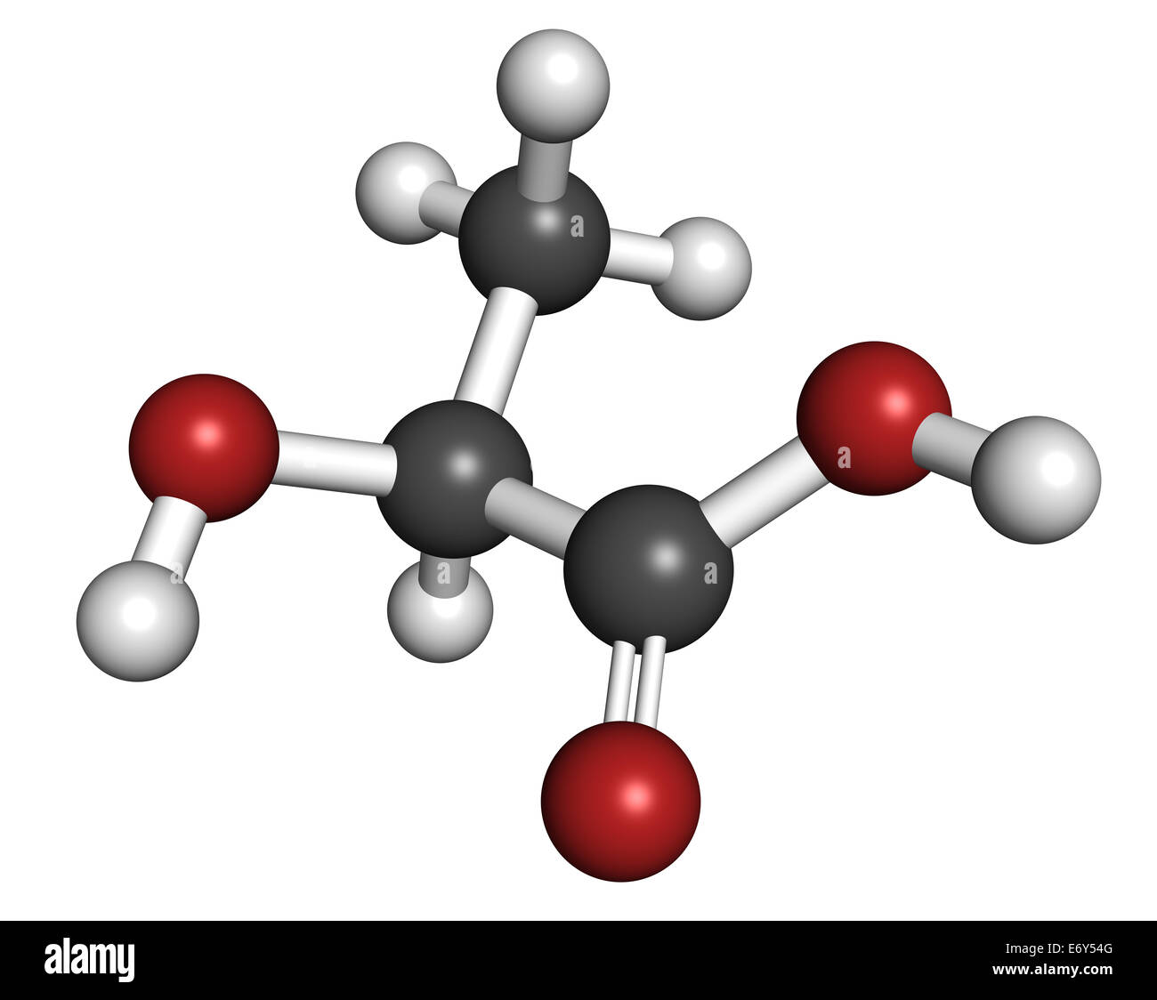 L'acide lactique (acide L-lactique) molécule de sucre de lait. La construction de l'acide polylactique (PLA) bioplastique. Présent dans le lait. Les atomes sont re Banque D'Images