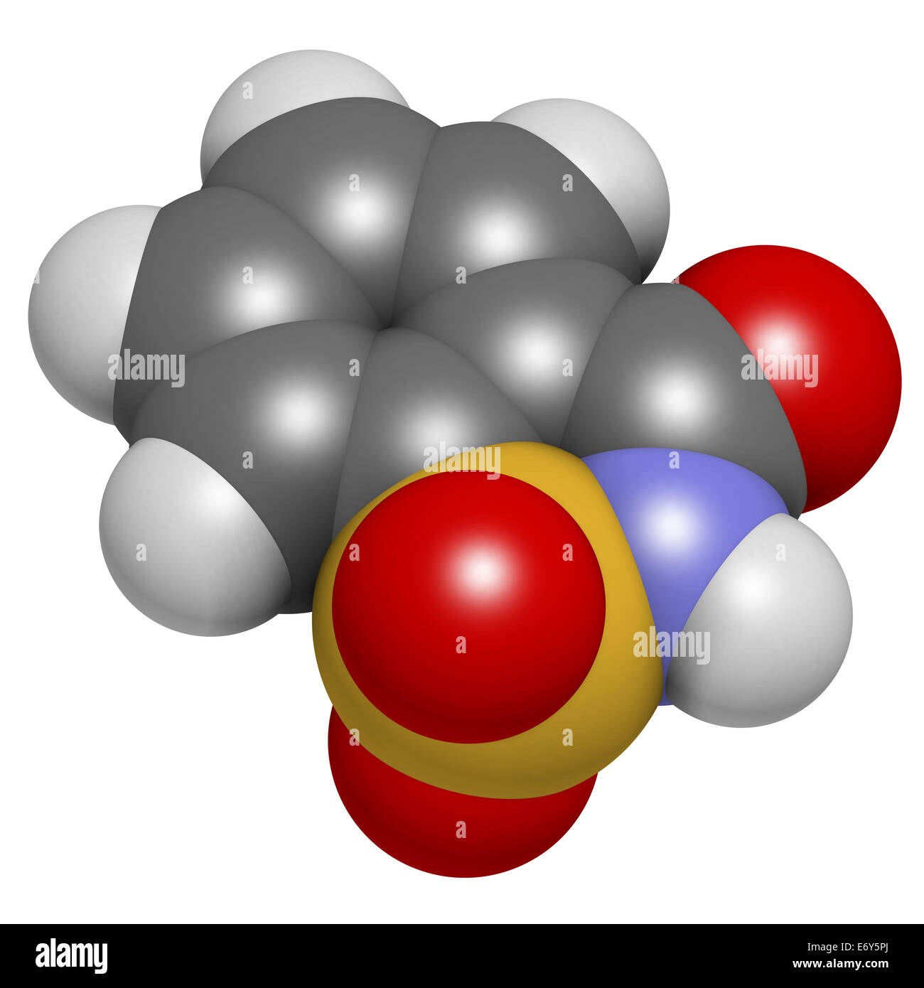 La saccharine édulcorant molécule. Les atomes sont représentés comme des sphères classiques avec codage couleur : blanc (l'hydrogène), le carb Banque D'Images