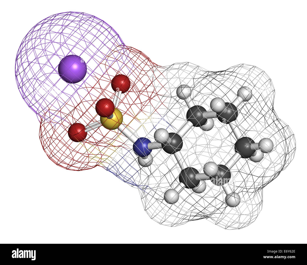 Le cyclamate de sodium édulcorant molécule. Les atomes sont représentés comme des sphères classiques avec codage couleur : blanc (l'hydrogène Banque D'Images