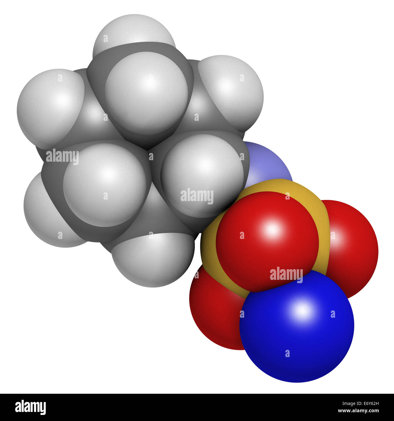 Le cyclamate de sodium édulcorant molécule. Les atomes sont représentés comme des sphères classiques avec codage couleur : blanc (l'hydrogène Banque D'Images