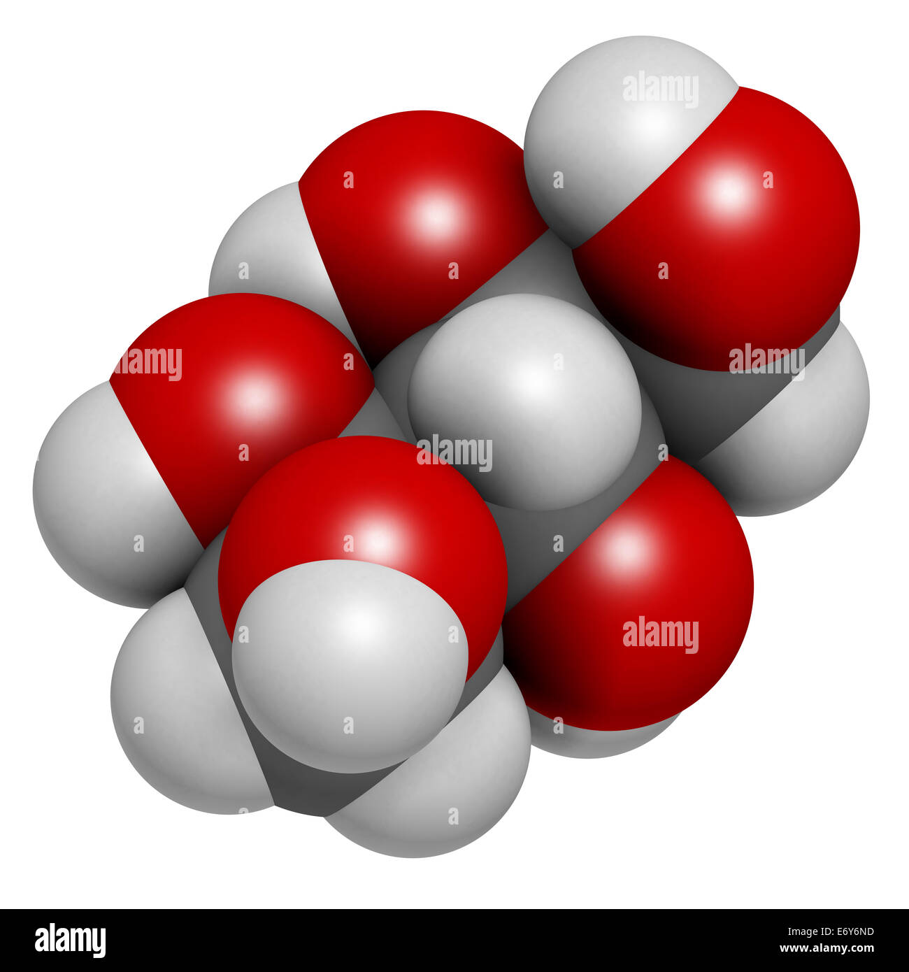 Le xylitol édulcorant molécule. Utilisé comme substitut du sucre. Les atomes sont représentés comme des sphères avec codage couleur classiques Banque D'Images
