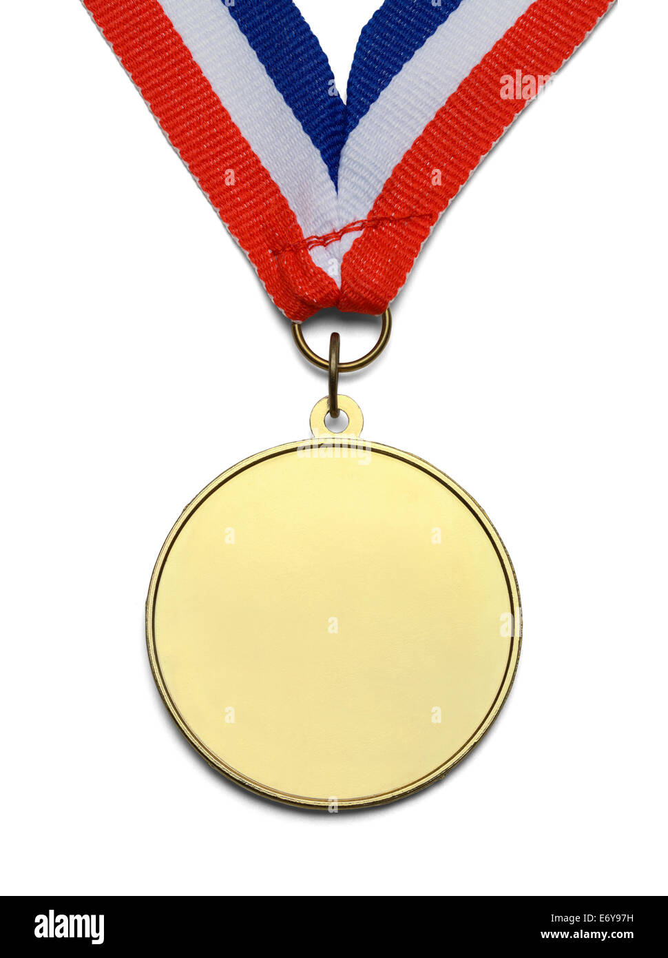 Grande Médaille d'or avec copie Espace et ruban isolé sur fond blanc. Banque D'Images