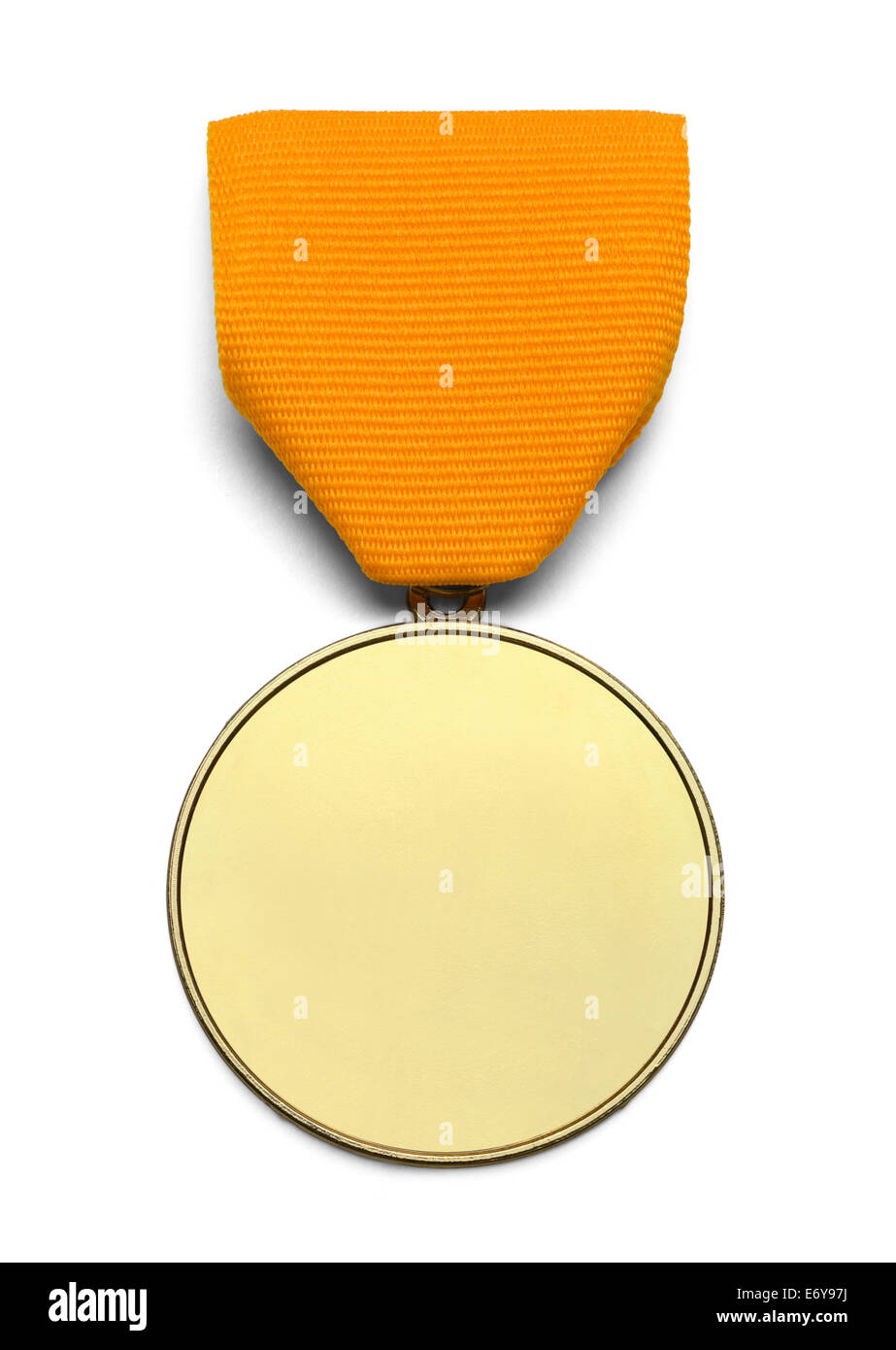 Médaille d'or avec copie Espace et ruban isolé sur fond blanc. Banque D'Images
