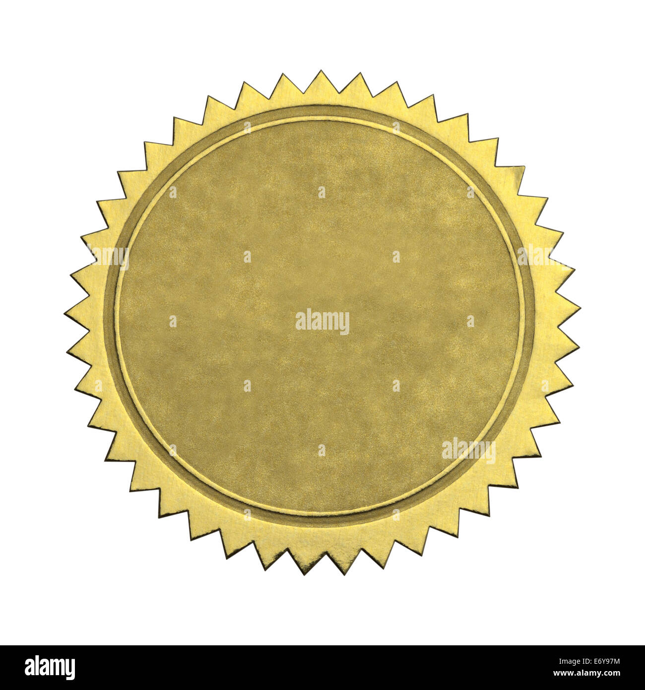 Round Gold Star joint avec copie espace isolé sur fond blanc. Banque D'Images