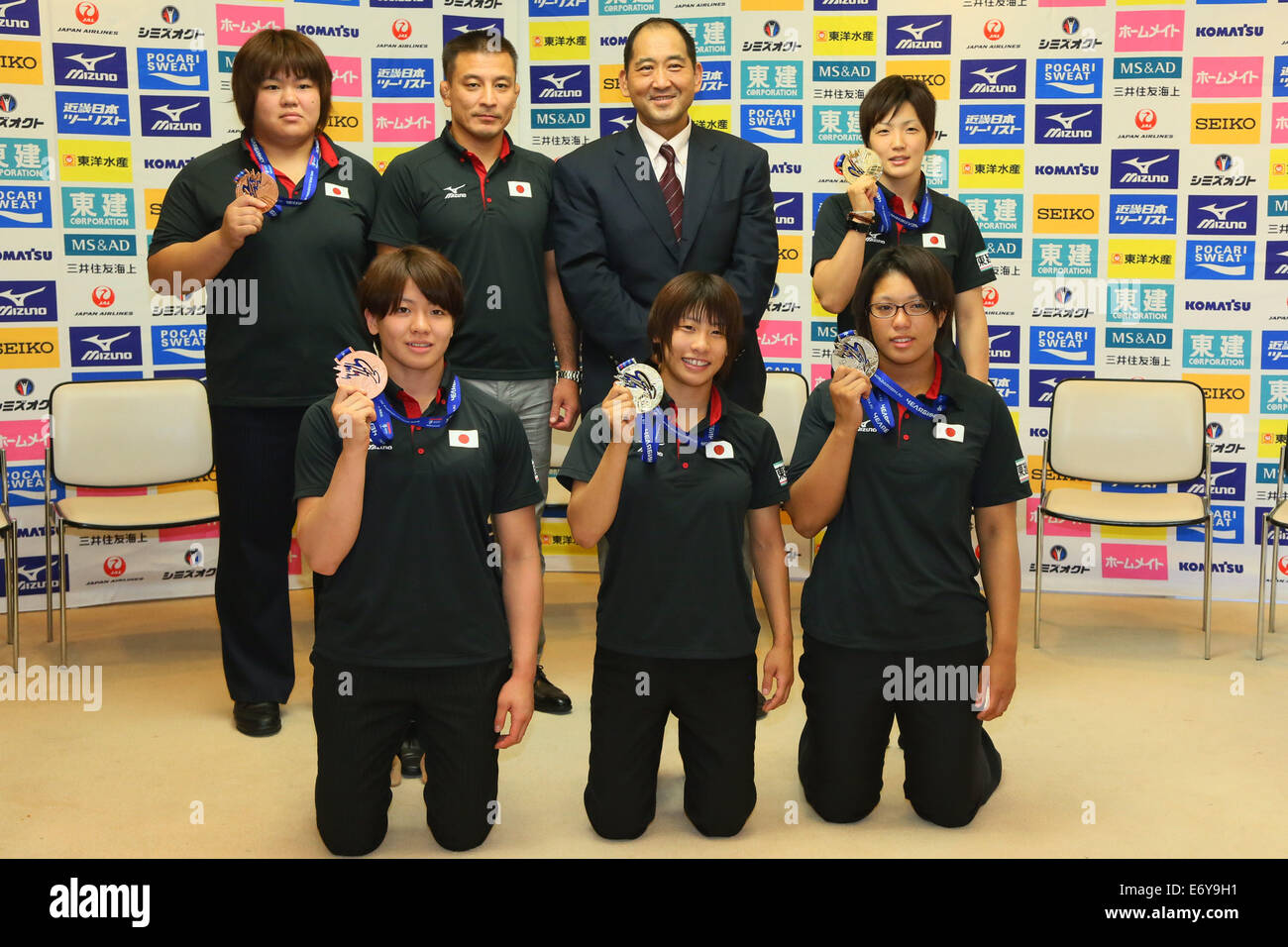 L'aéroport de Narita, Chiba, Japon. 2Nd Sep 2014. L'équipe féminine du Japon (JPN), groupe d'une conférence de presse sur le Championnat du monde de judo 2014 à l'aéroport de Narita, Chiba, Japon. Credit : Yohei Osada/AFLO SPORT/Alamy Live News Banque D'Images