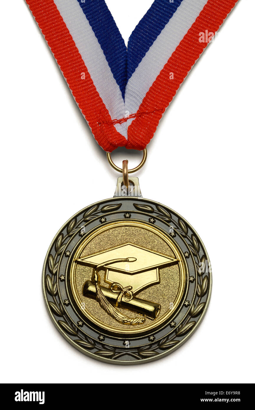 Médaille d'or Prime avec ruban isolé sur fond blanc. Banque D'Images