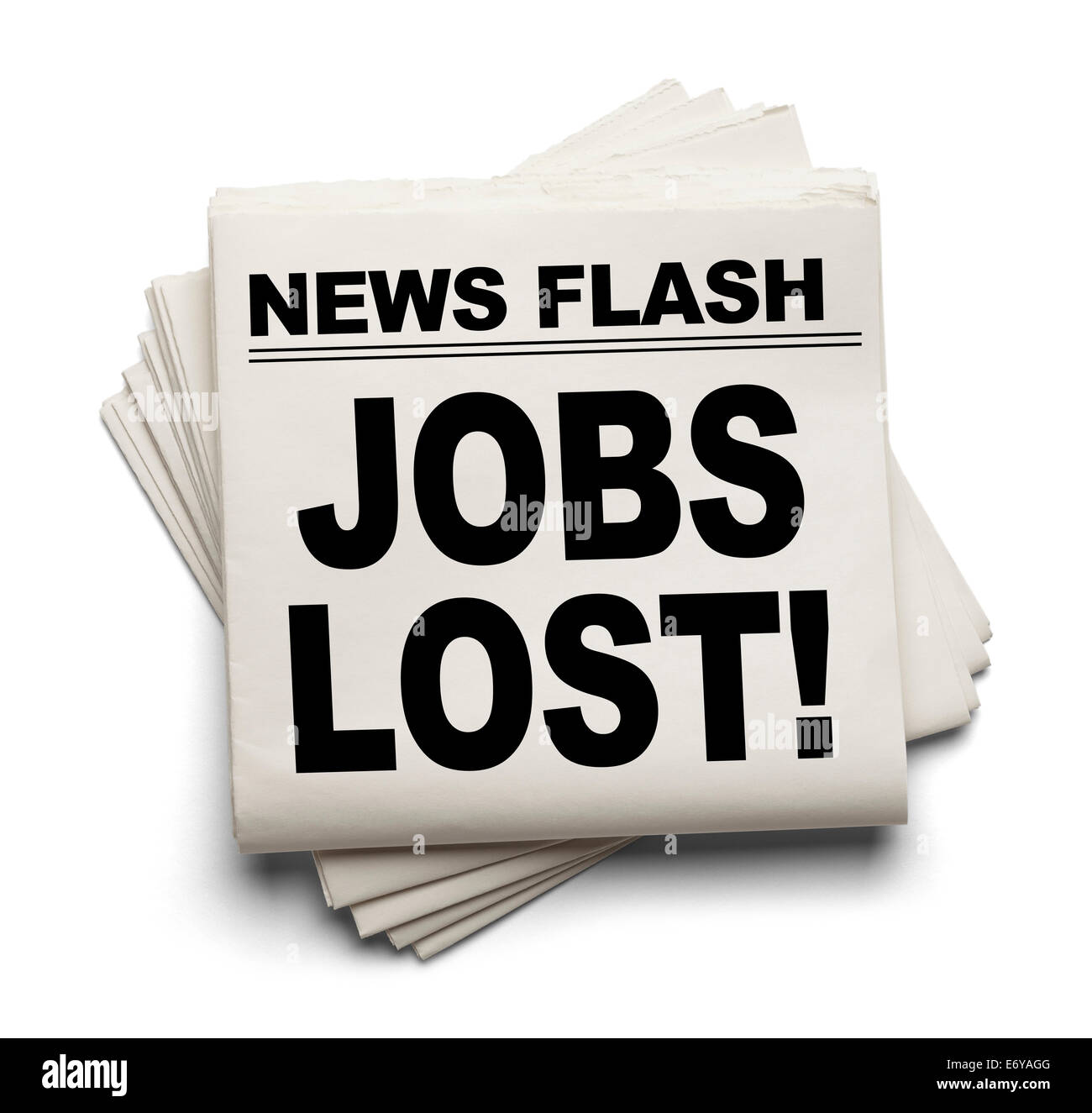 Flash Info emplois perdus News Paper isolé sur fond blanc. Banque D'Images