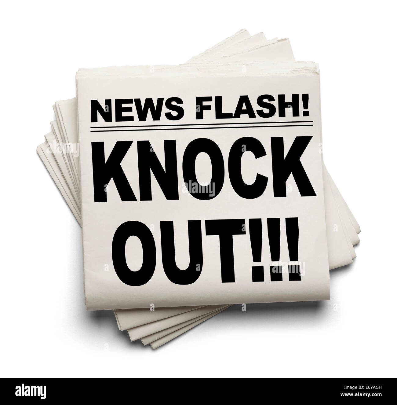 Flash info Knock Out News Paper isolé sur fond blanc. Banque D'Images