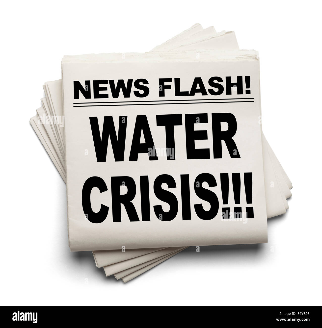 Crise de l'eau Flash News News Paper isolé sur fond blanc. Banque D'Images