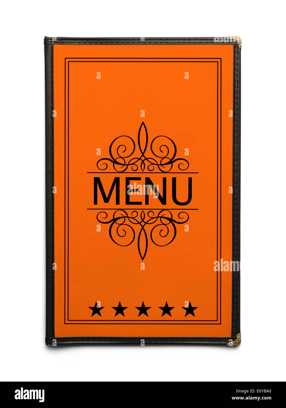 Restaurant Menu générique orange avec cinq étoiles isolé sur fond blanc. Banque D'Images