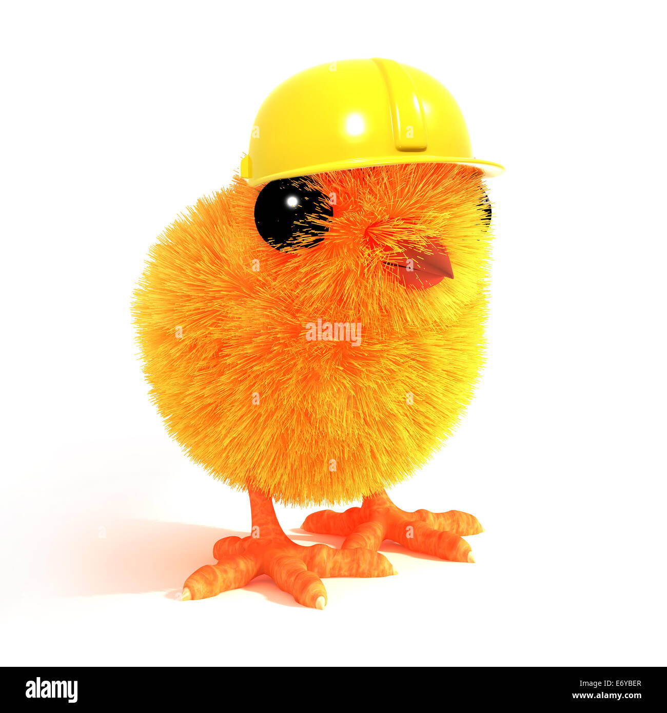 3D render d'un poussin de Pâques portant un casque de construction workers Banque D'Images