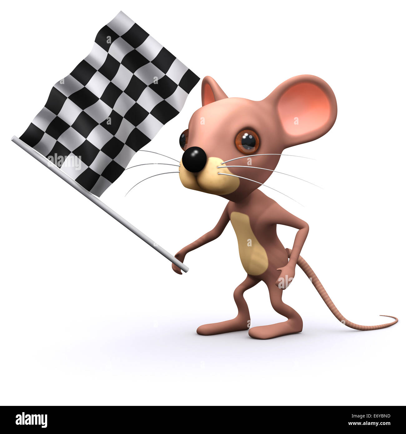 Le rendu 3D d'une souris qui agitait un drapeau à damier Banque D'Images