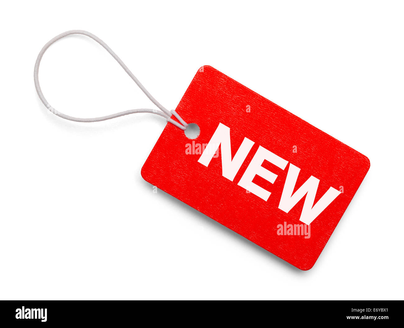 Nouvelle étiquette volante rouge isolé sur fond blanc. Banque D'Images