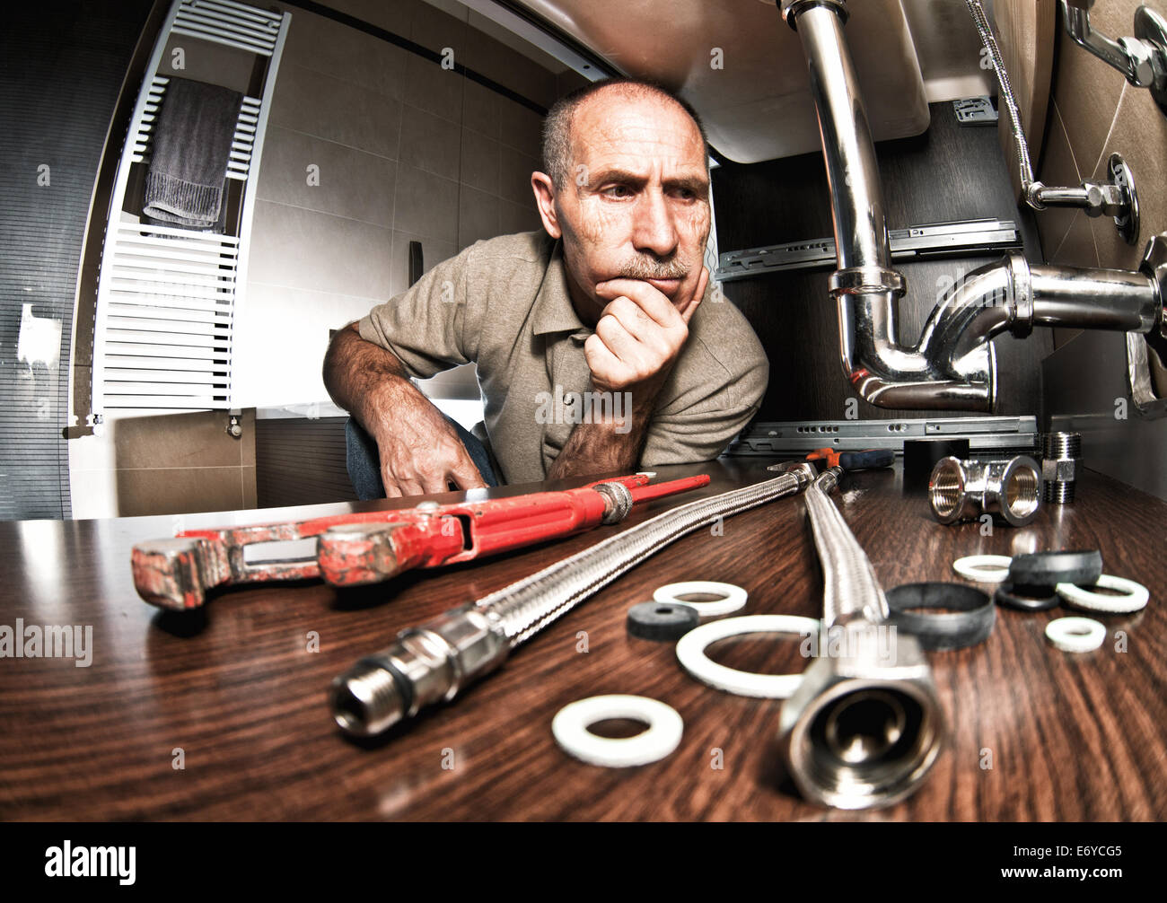 Plombier hauts de service portrait Banque D'Images