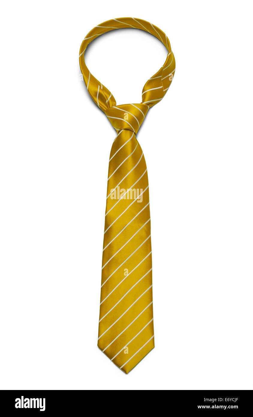 Cravate rayée jaune et blanc isolé sur fond blanc. Banque D'Images