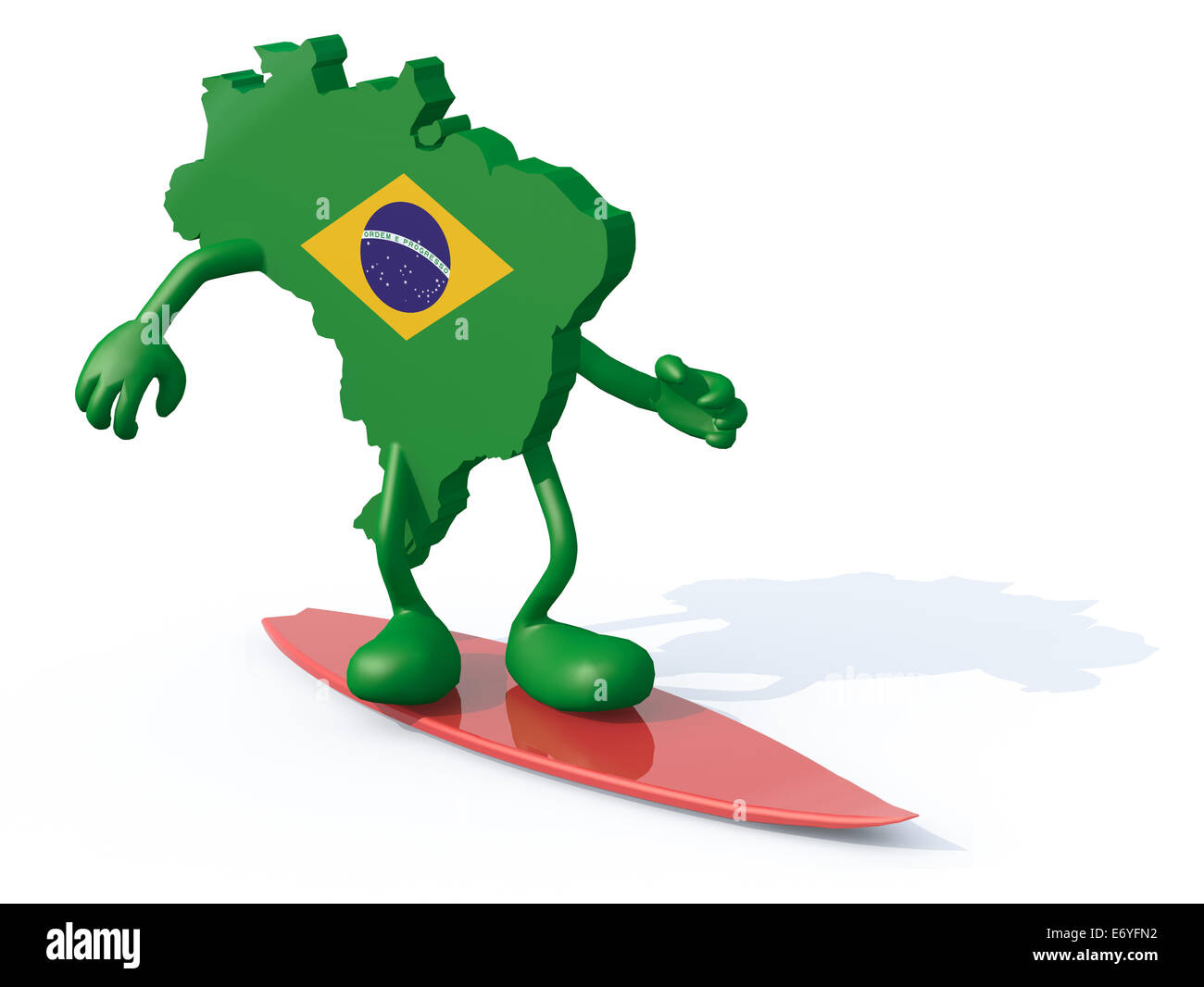 Site brésilien avec les bras et les jambes sur planche de surf, 3d illustration Banque D'Images