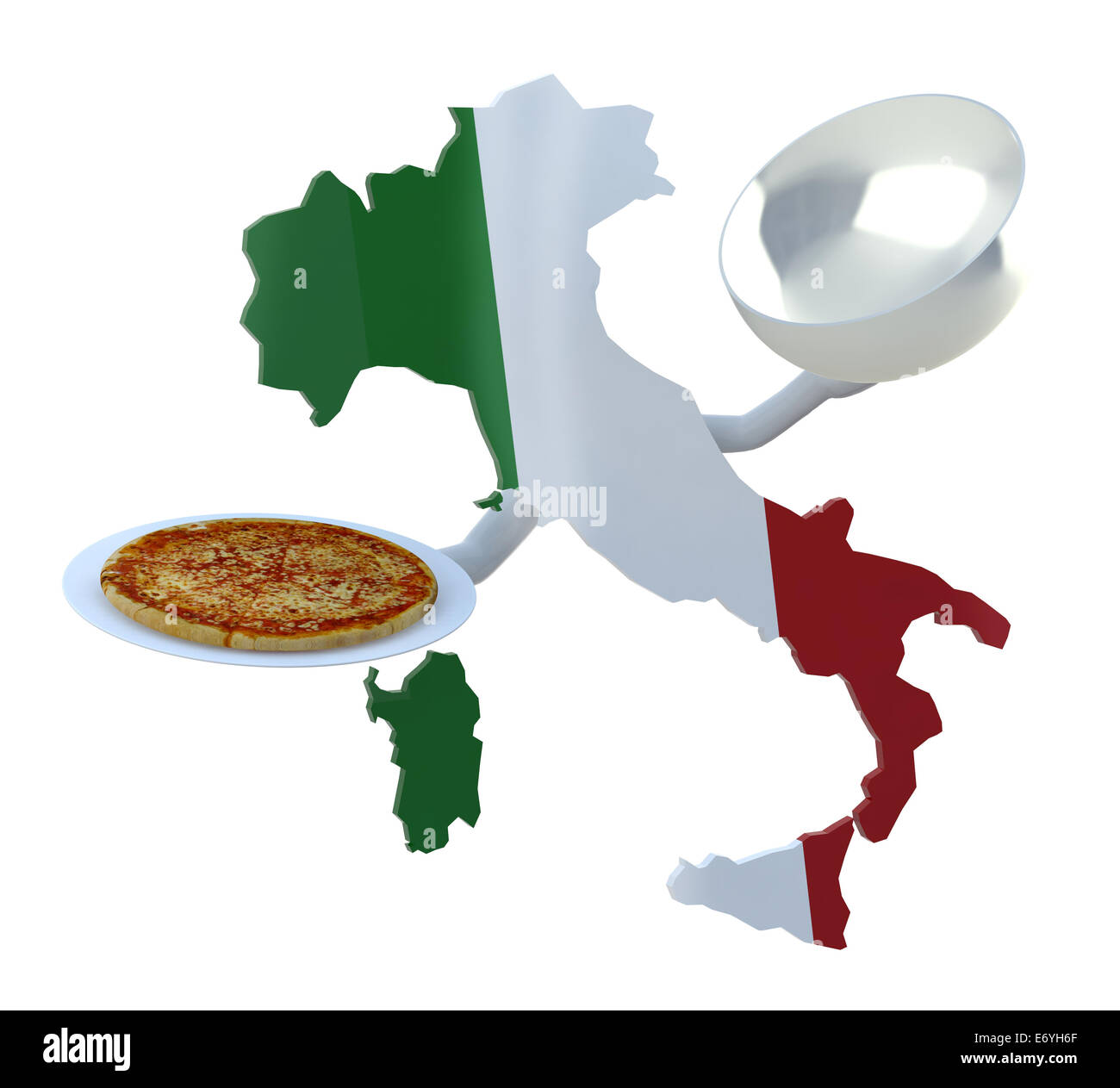 Italie site cartoon avec des armes et de la pizza sur lave Banque D'Images