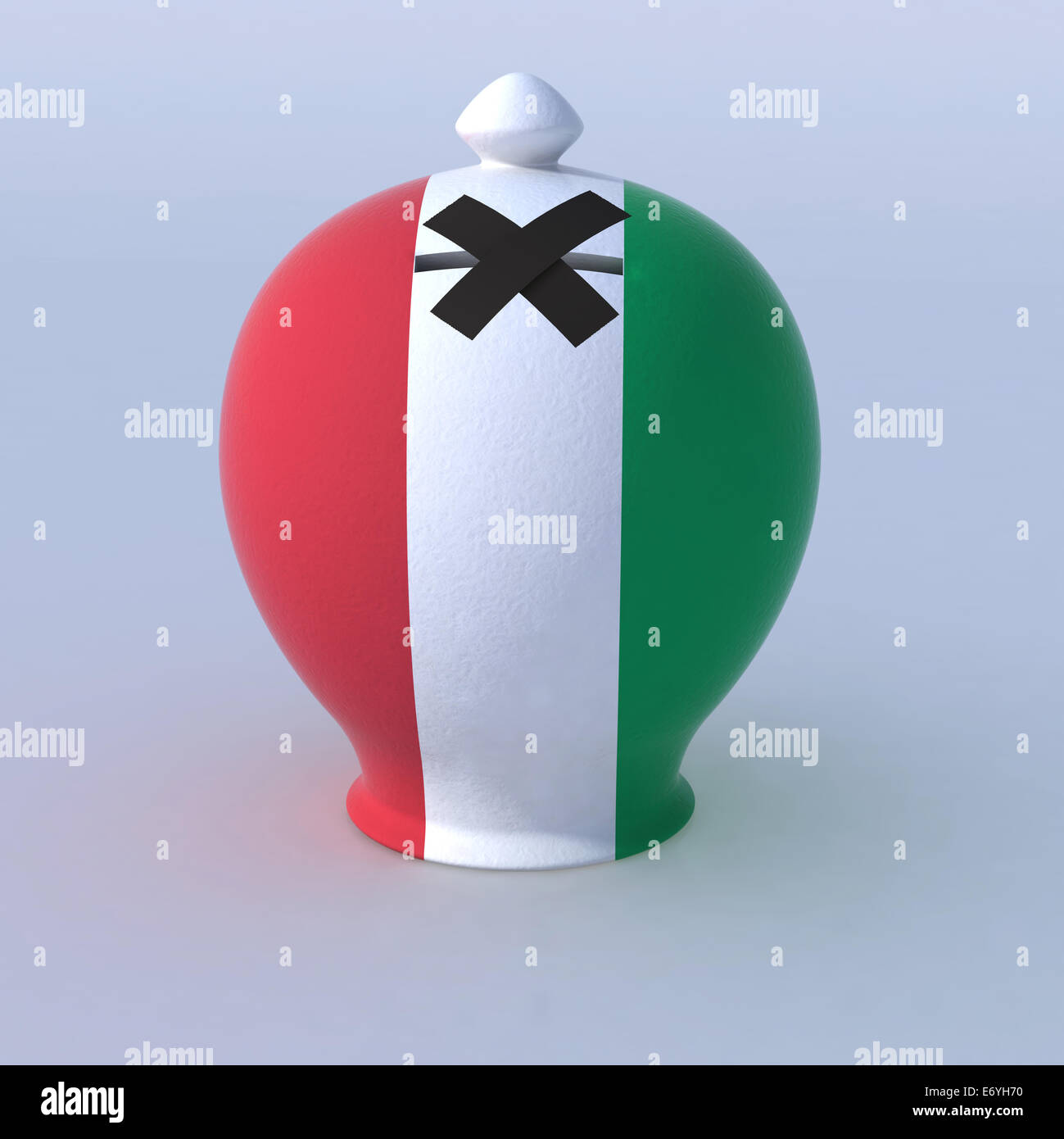 Fort de l'argent en céramique avec drapeau italien et le trou fermé par du scotch, 3d illustration Banque D'Images
