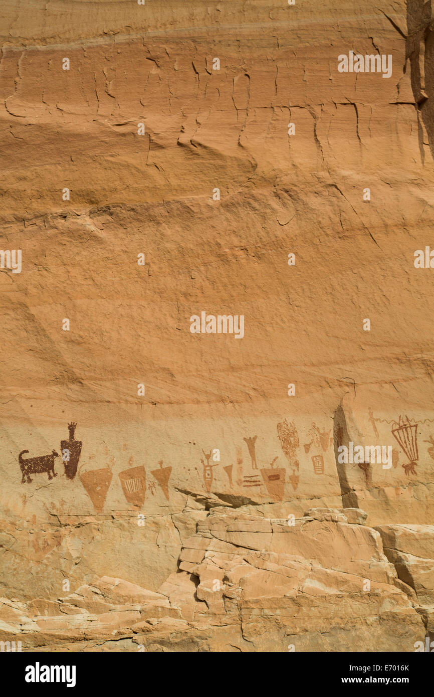 USA, Canyonlands National Park, Horseshoe Canyon, le pictogramme de bord, Horseshoe Canyon, site d'hébergement de style Barrière Banque D'Images