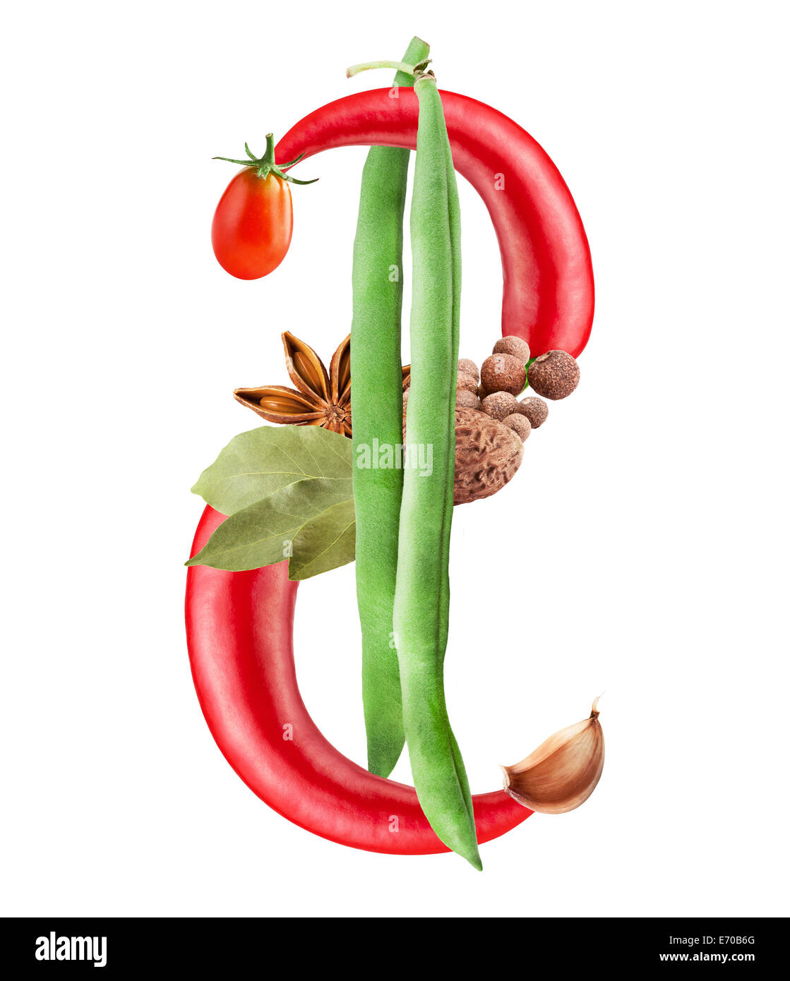 Signe du dollar fait de légumes verts sur fond blanc Banque D'Images