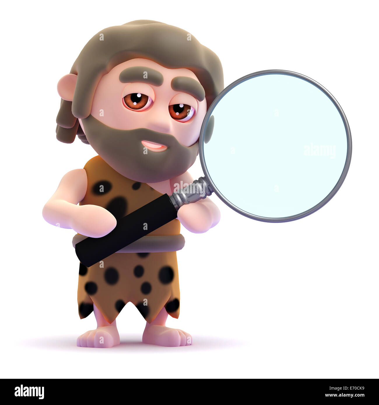 3D render of a caveman avec une loupe Banque D'Images