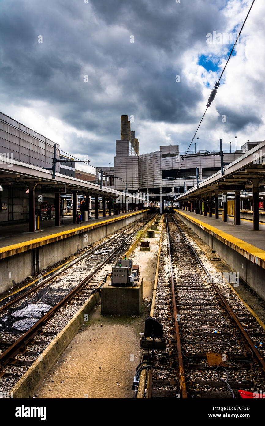 Voie ferrée à la gare du Midi, Boston, Massachusetts. Banque D'Images