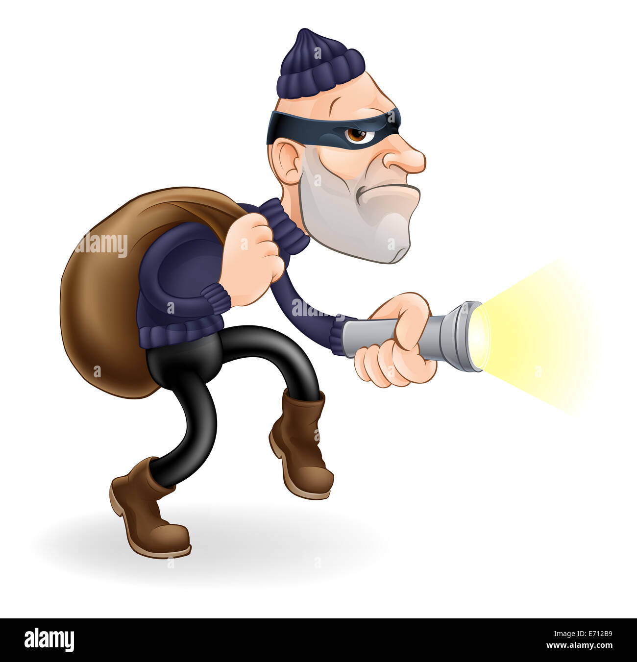 Une illustration d'un voleur ou cambrioleur personnage avec une torche et sack Banque D'Images