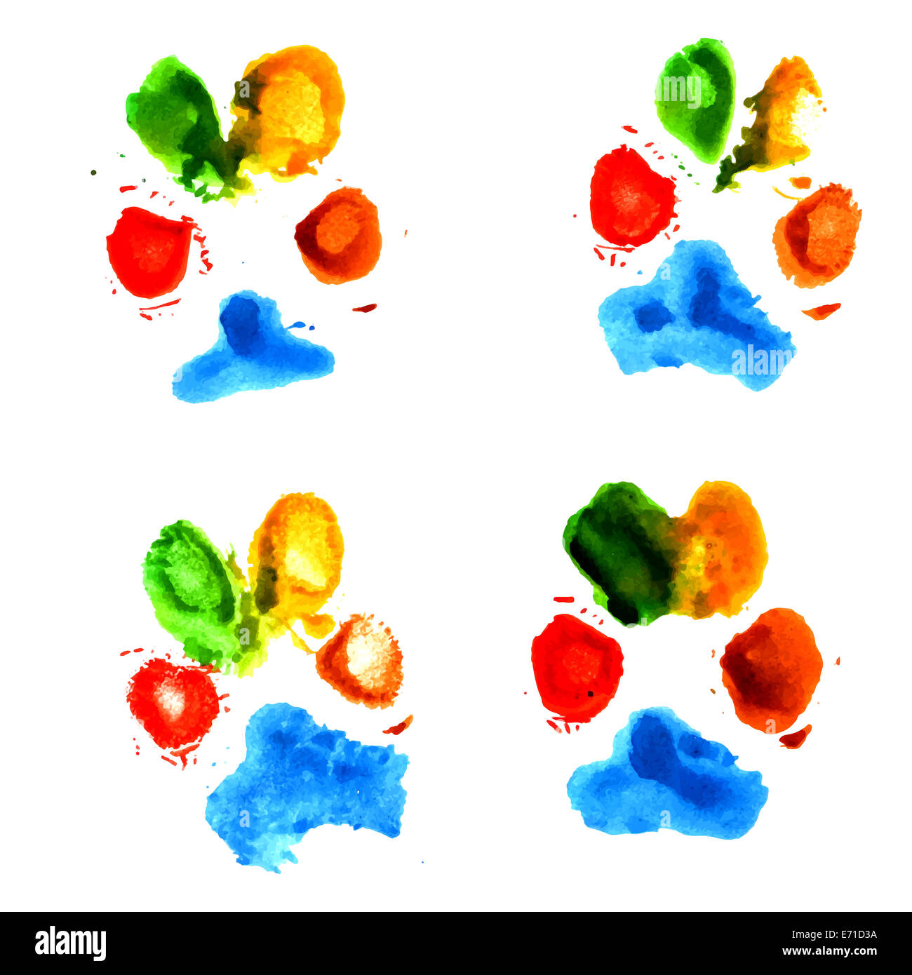 Empreintes de pattes d'animaux multicolores en style aquarelle Banque D'Images