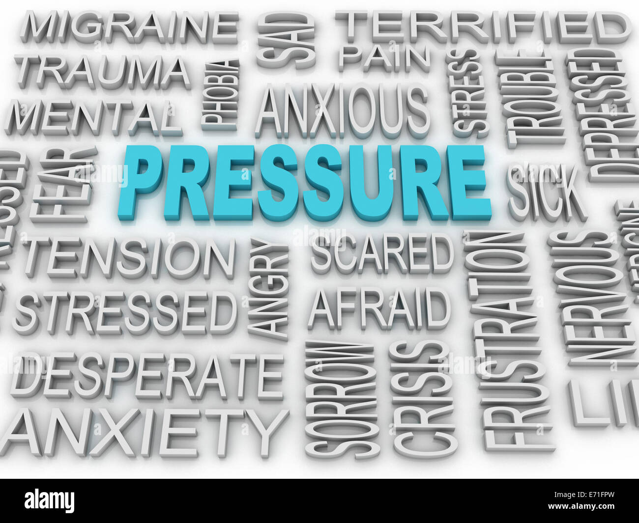 La pression de l'image 3D word cloud background concept. Concept d'affaires Banque D'Images