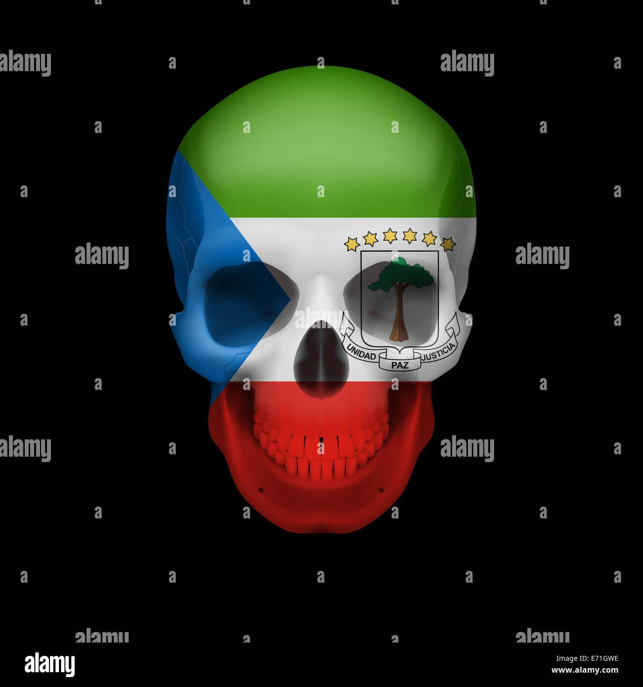 Crâne humain avec le drapeau de la Guinée équatoriale. Menace pour la sécurité nationale, de la guerre ou de mourir Banque D'Images