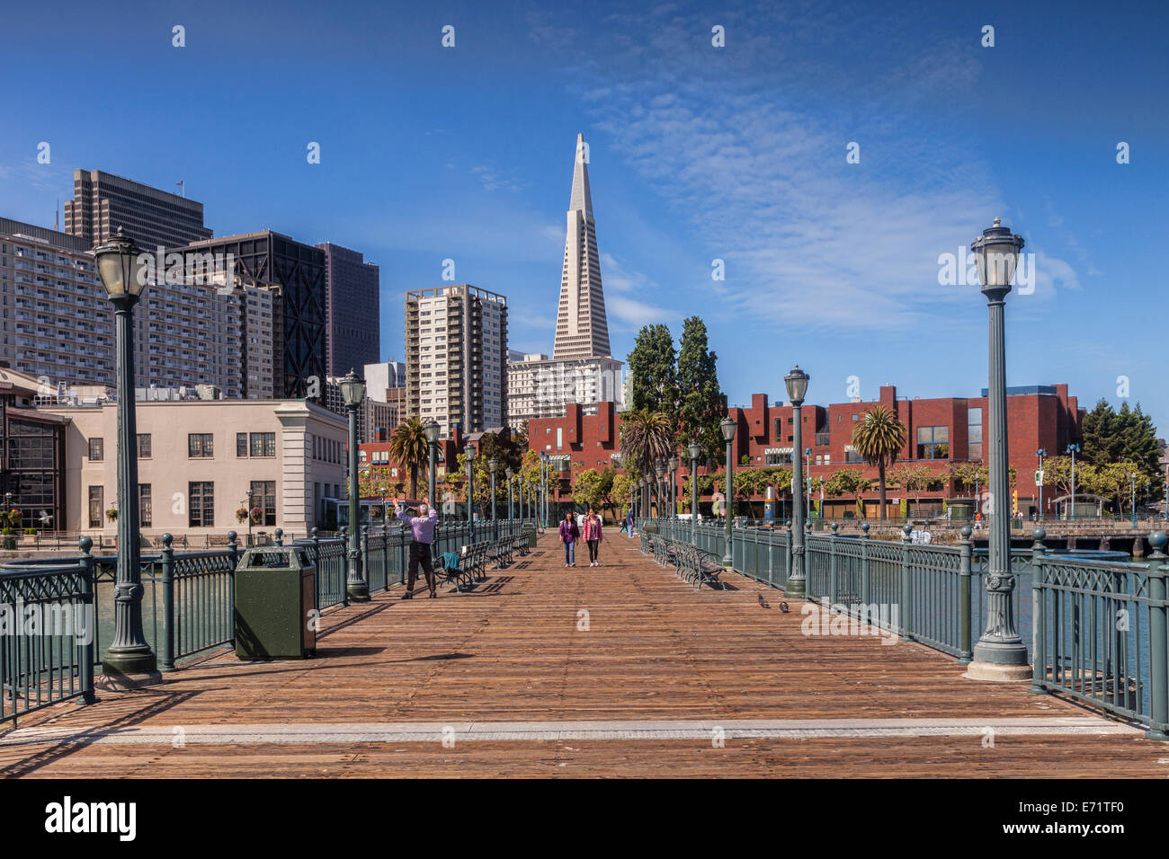 San Francisco, Pier 7 et la construction de la Transamerica. Banque D'Images