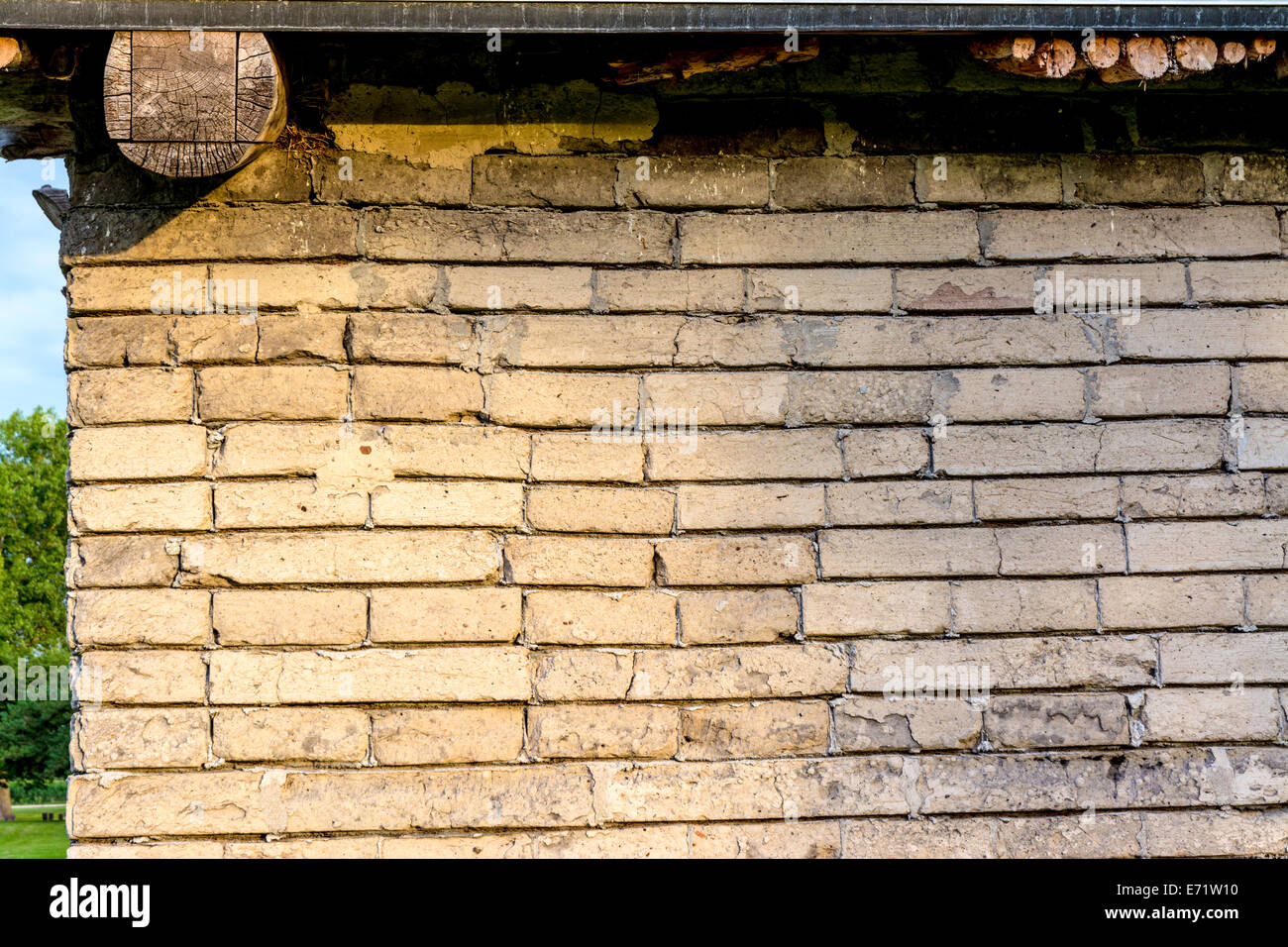 Mur en pierre à un ancien fort militaire au Nebraska Banque D'Images