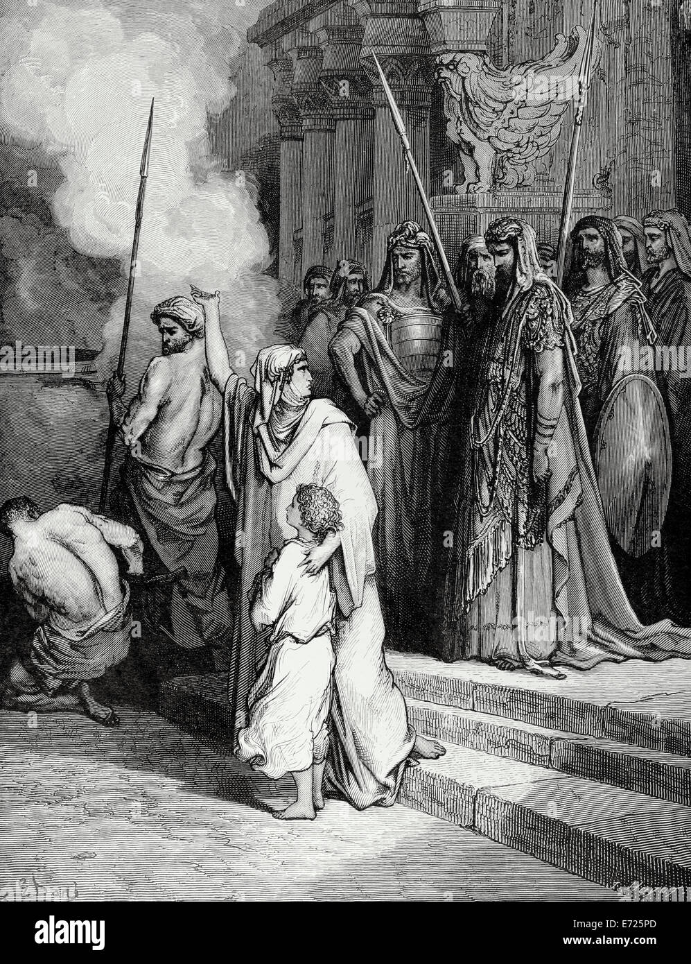 Bible. Le Courage d'une mère de Maccabées. Gravure de J. Huyot, dessin de Gustave Dore. II, 19e siècle. Banque D'Images