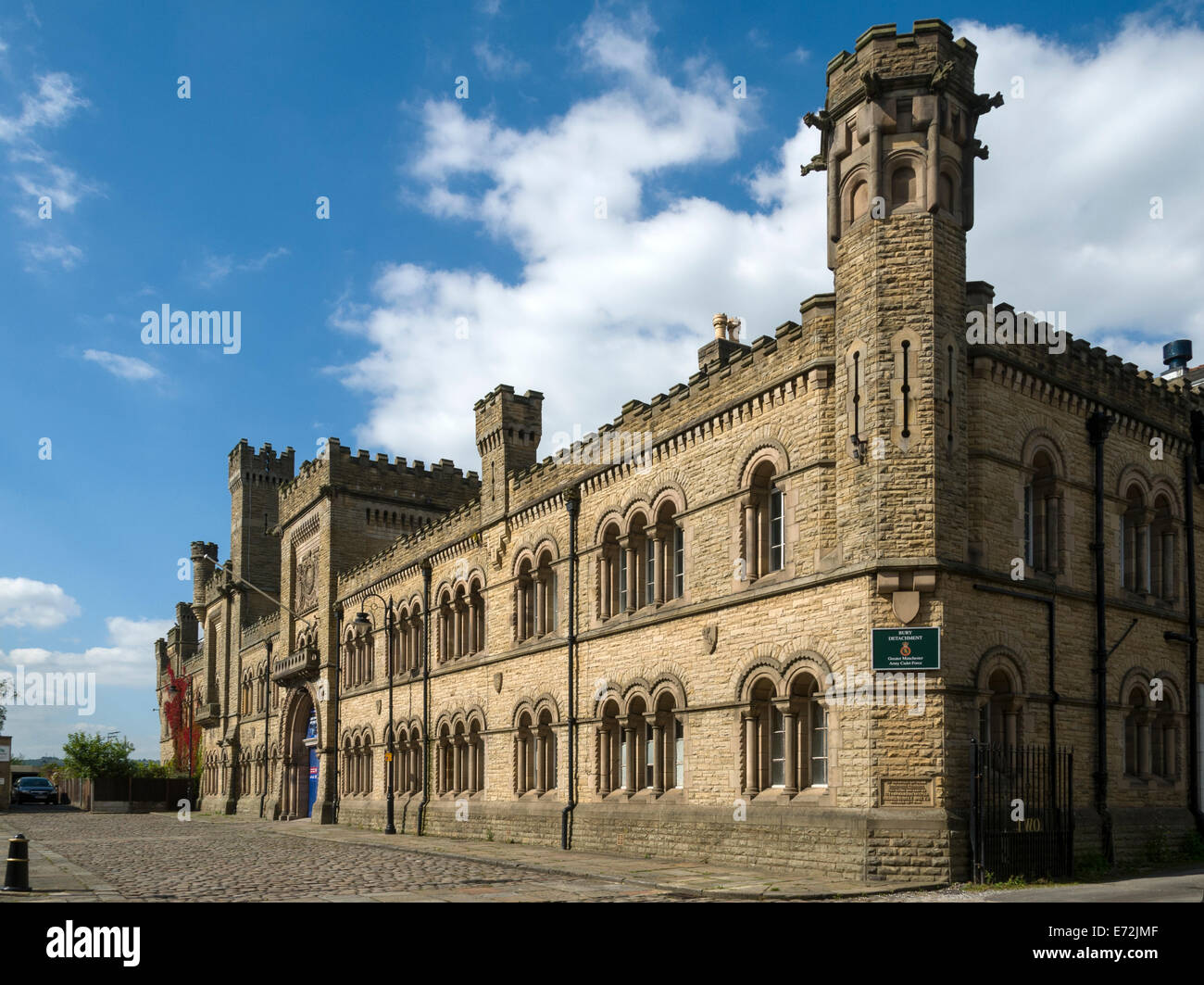 Le Manège militaire (bâtiment Château classé Grade II, 1868), Castle Street, Bury, Greater Manchester, Angleterre, RU Banque D'Images