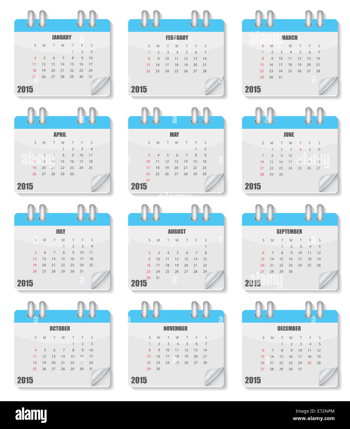 L'année 2015 du calendrier. Vector Illustration. Banque D'Images