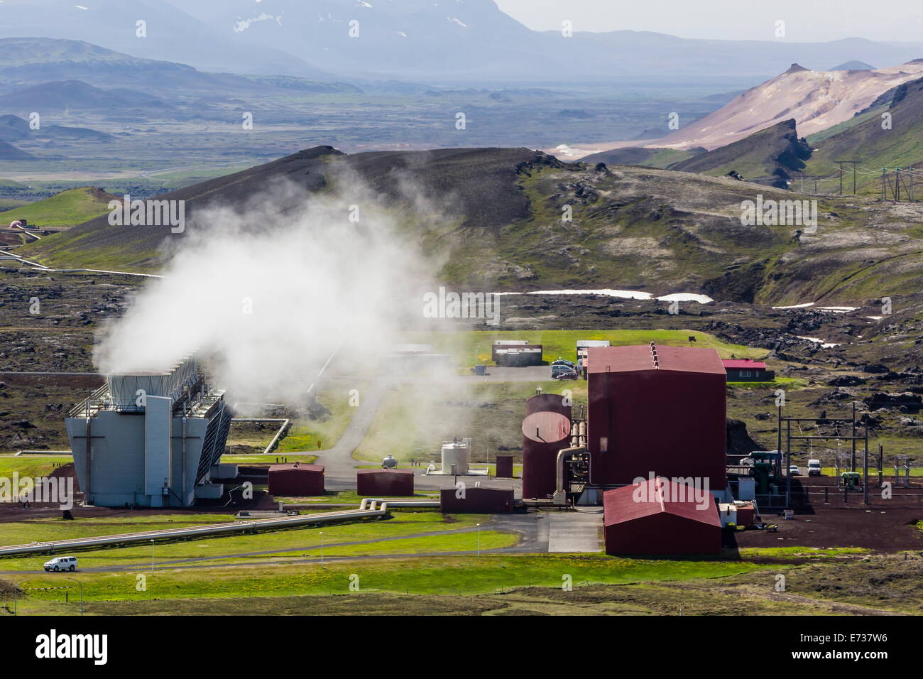 La centrale géothermique de Krafla, plus grande station d'énergie géothermique en Islande, le volcan Krafla situé près de l'Islande, Banque D'Images
