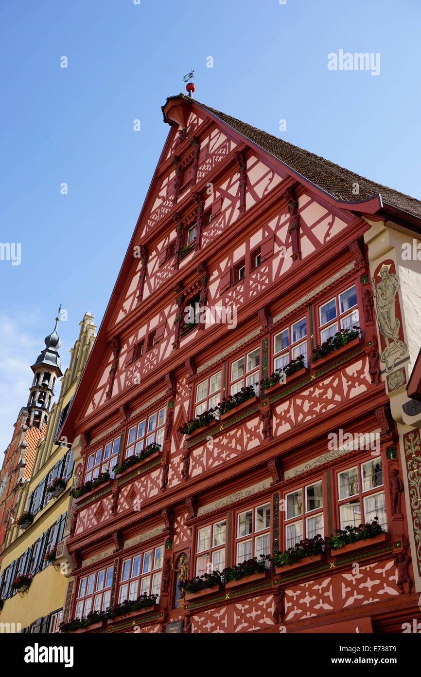 Maisons colorées dans la région connue sous le nom de Weinmarkt, Dinkelsbuhl, Route Romantique, Franconia, Bavaria, Germany, Europe Banque D'Images