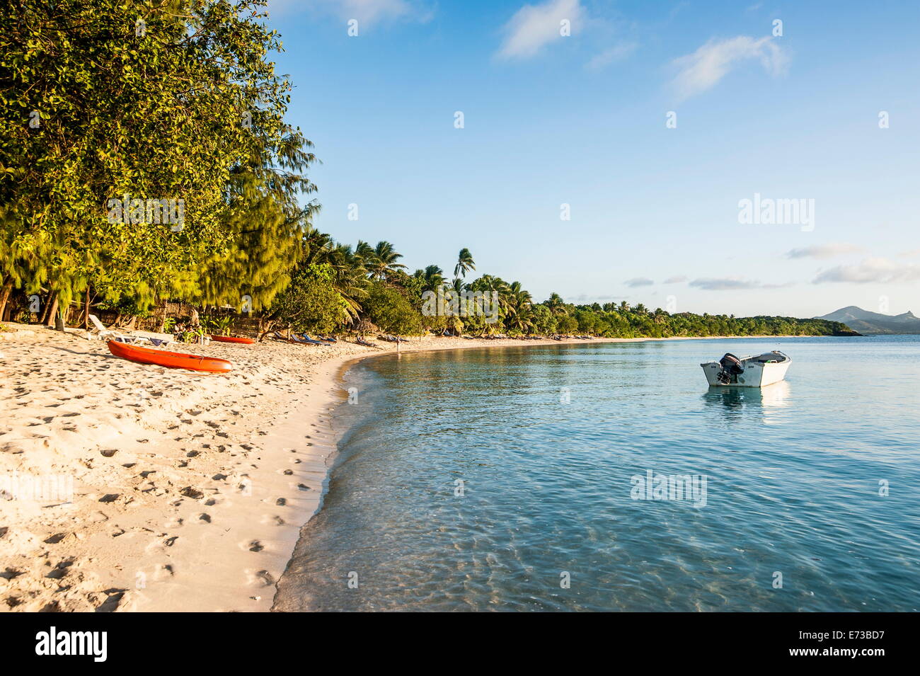 Plage de sable blanc, Rameur, Baie Yasawas, Fidji, Pacifique Sud, du Pacifique Banque D'Images