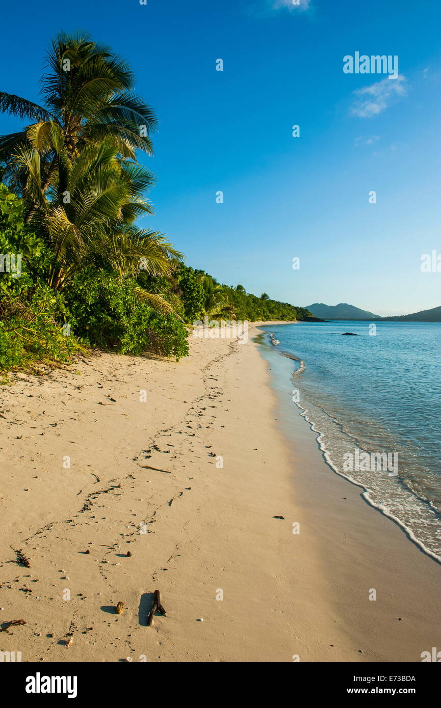 Plage de sable blanc, Rameur, Baie Yasawas, Fidji, Pacifique Sud, du Pacifique Banque D'Images