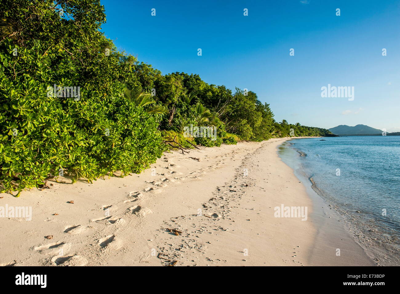 Plage de sable blanc, Rameur, Baie Yasawas, Fidji, Pacifique Sud, du Pacifique Banque D'Images