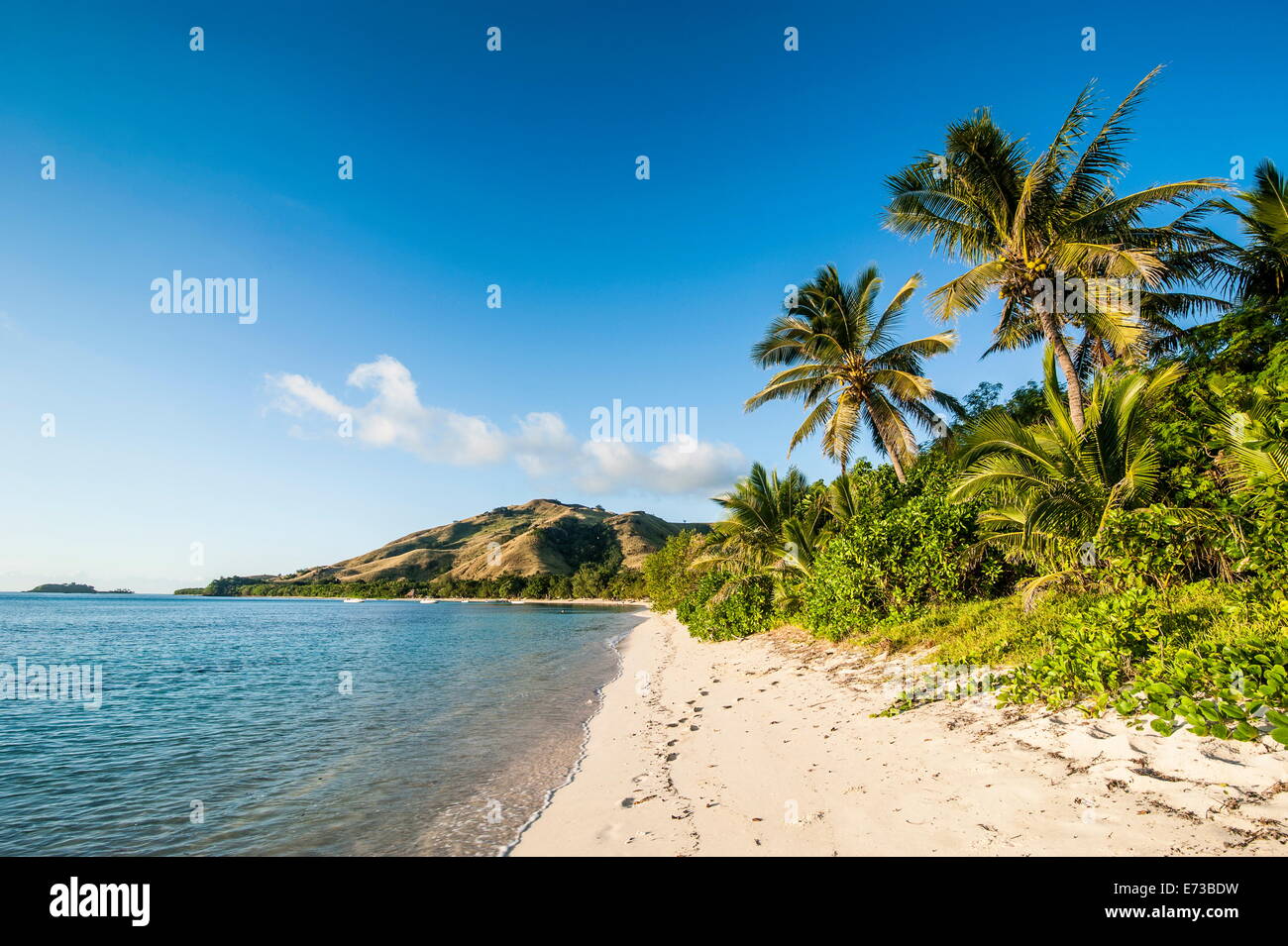 Plage de sable blanc, Rameur, Baie Yasawas, Fidji, Pacifique Sud, du Pacifique Banque D'Images