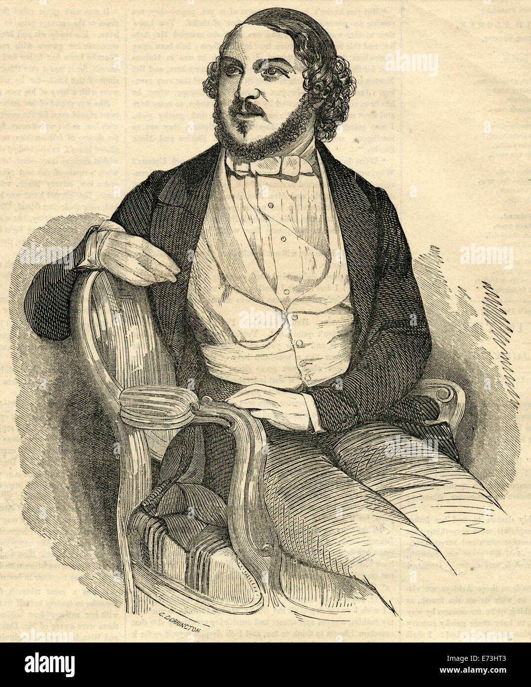 1854 Antique gravure, Louis-Antoine Jullien. Louis-Antoine Jullien (23 avril 1812 - 14 mars 1860) était un chef d'orchestre et compositeur de musique légère. Banque D'Images