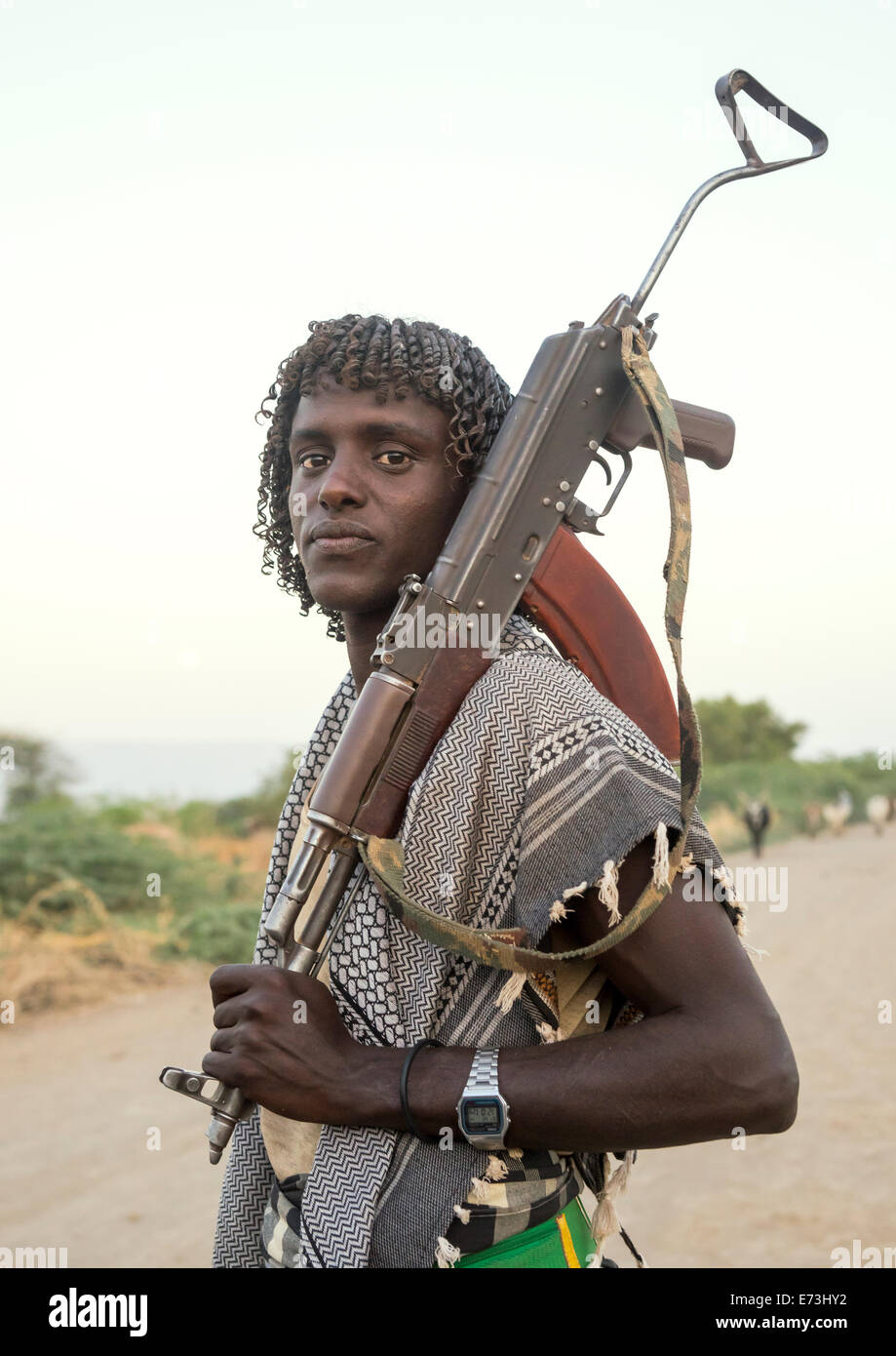 Guerrier de la tribu Afar, Afambo, état de l'Afar, en Ethiopie Banque D'Images